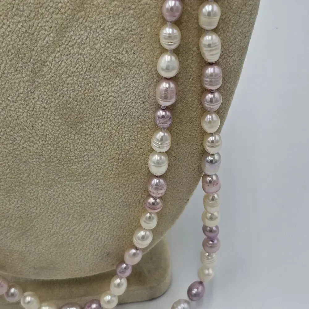 Pastel Pink White Faux Pearl Flapper Opera Necklace GSJ 63